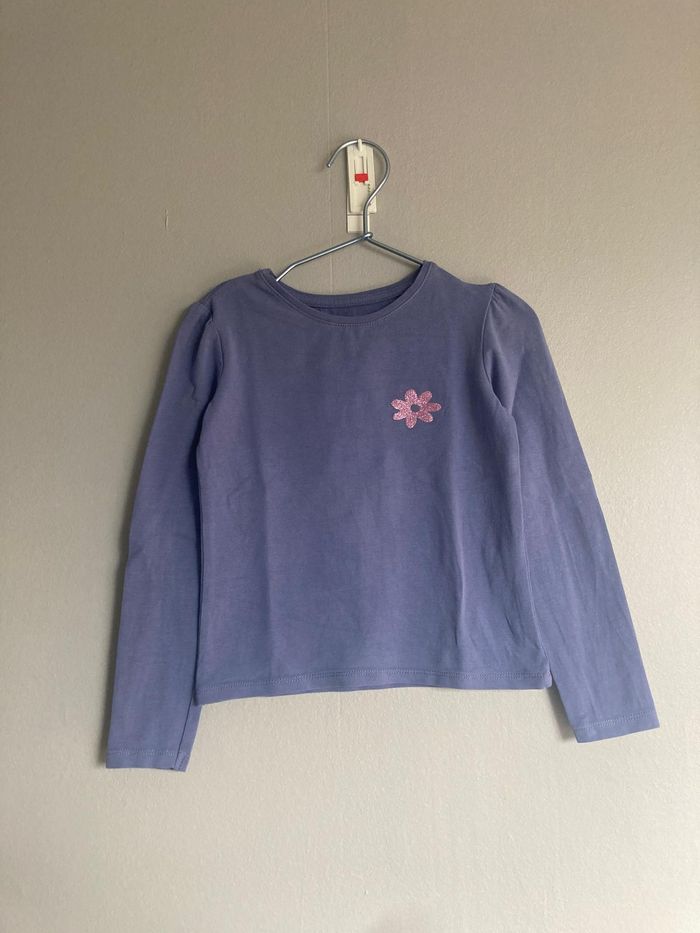 T-shirt manches longues fille In Extenso 6 ans bleu fleur pailletée