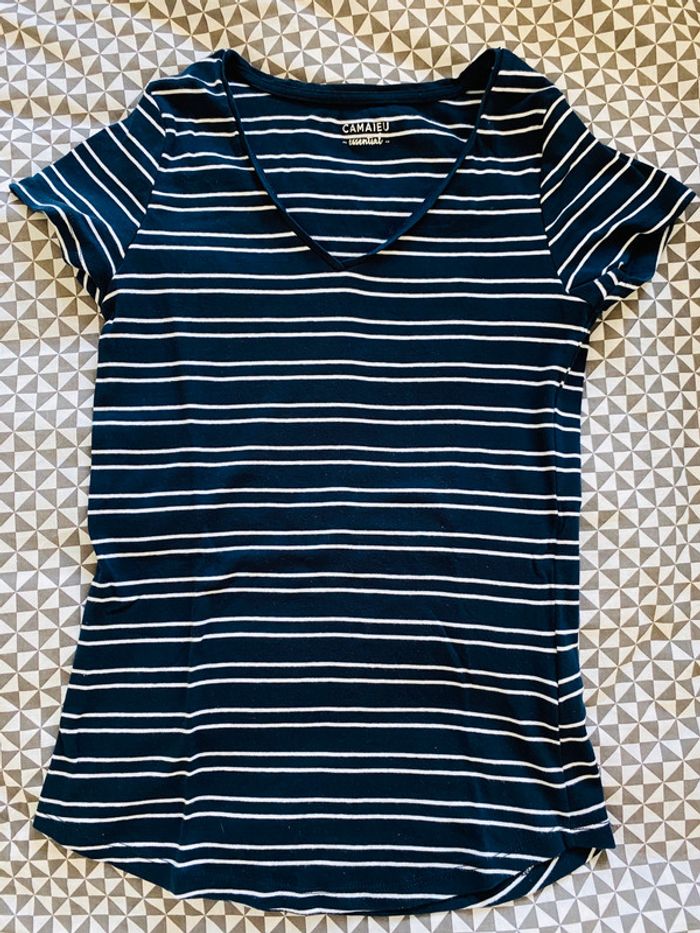 Top tee shirt Camaieu marinière - photo numéro 2