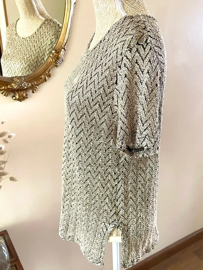 Sublime Top à Manches Courtes - Maille Effet Chevron Vintage - photo numéro 4