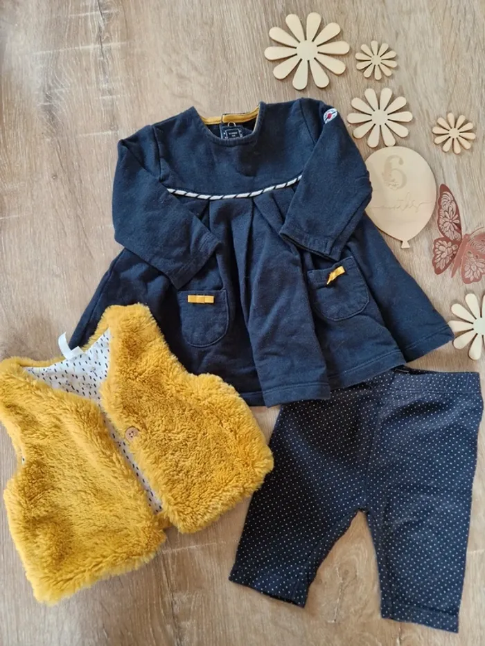 Ensemble robe bleu marine terre de marins bébé fille 6mois