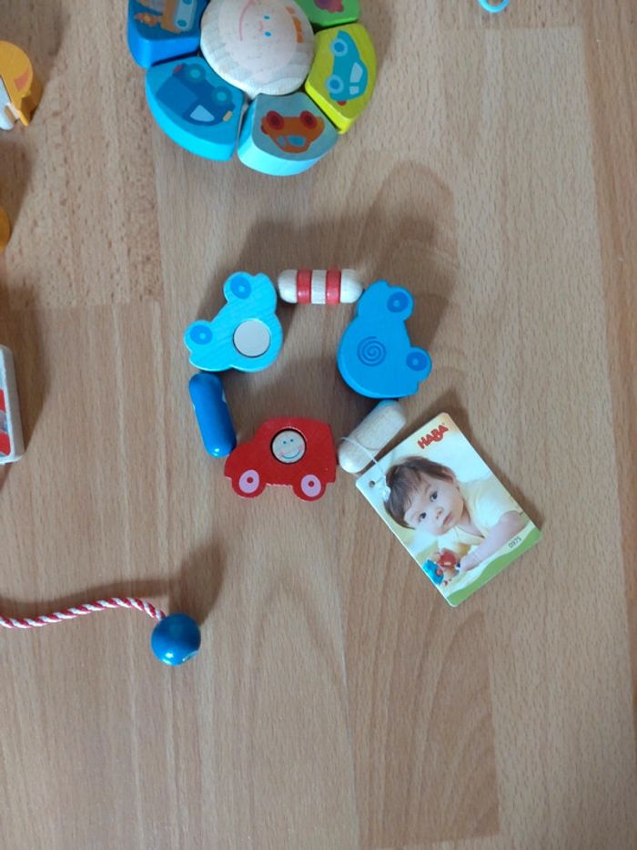 Haba bois ensemble neuf chaîne éveil 2 hochets attaché tetine - photo numéro 4