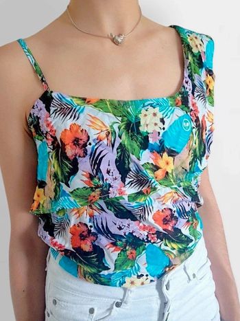 Débardeur asymétrique volant fleur multicolore tropical / Longboard - 40/L