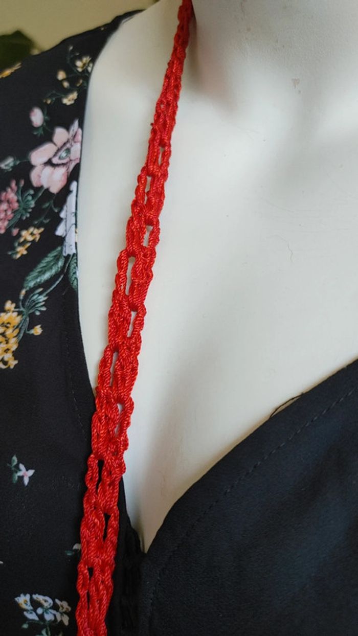 Sac bandoulière en crochet rouge fermeture à zip - photo numéro 8