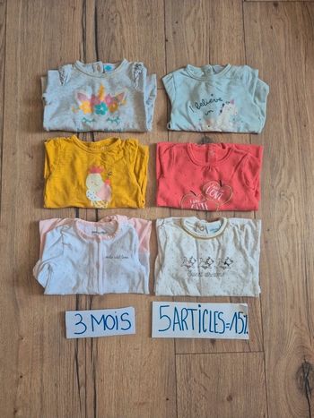 Lot 6 pyjamas cotons printemps été 3 mois, 1 neuf, 3 en très bon, 2 en bon etat