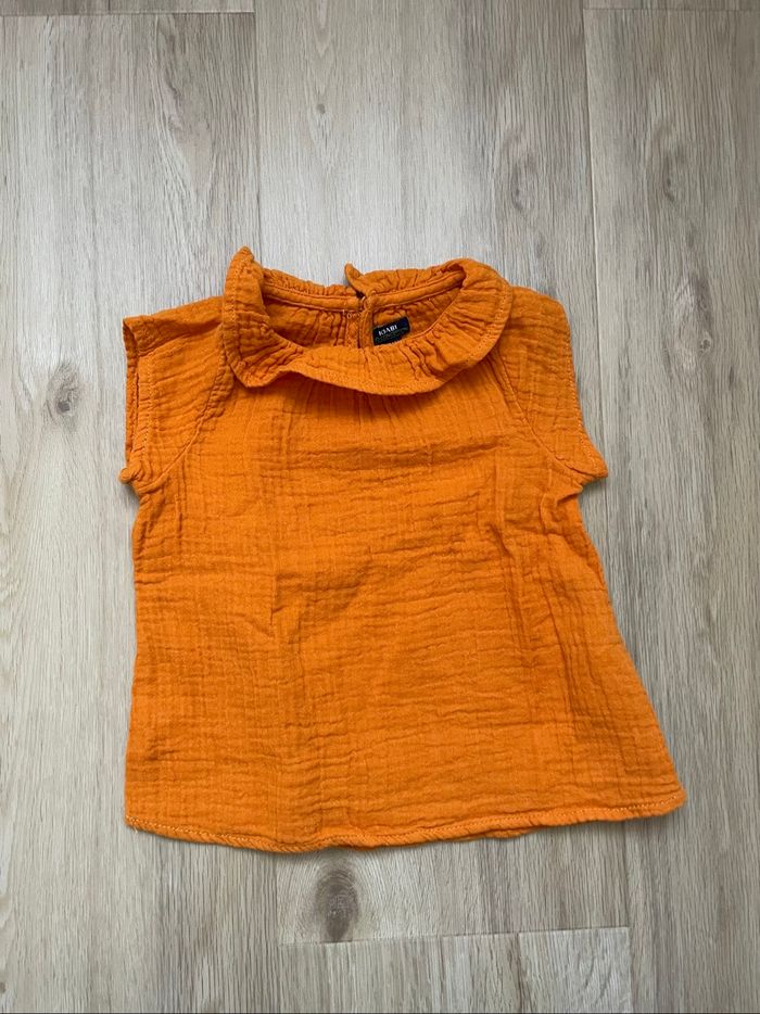 Haut gaz de coton Kiabi orange moutarde 18 mois
