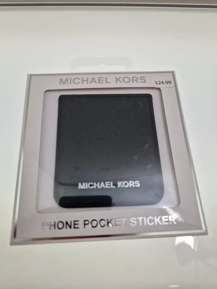Michael Kors MK Saffiano Leather iPhone Samsung Pocket Sticker Card Holder Black