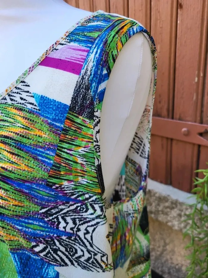 Blouse sans manche fluide ethnique ivoire multicolore taille 46 - photo numéro 6