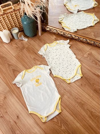 Taille 2 ans lot de 2 bodies manches courtes garçon TAO blanc jaune * poussin * 💙