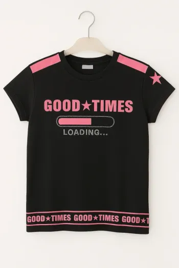 T-shirt à manches courtes fille - Taille 10 ans - Papillon - Noir et rose