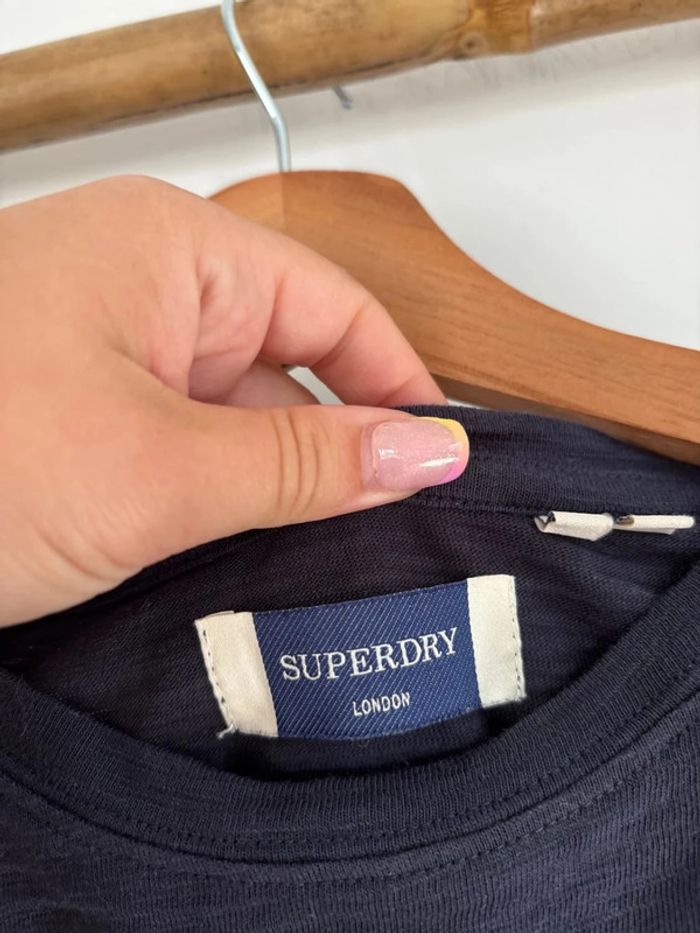 t-shirt bleu marine dentelle superdry taille L/40 - photo numéro 4