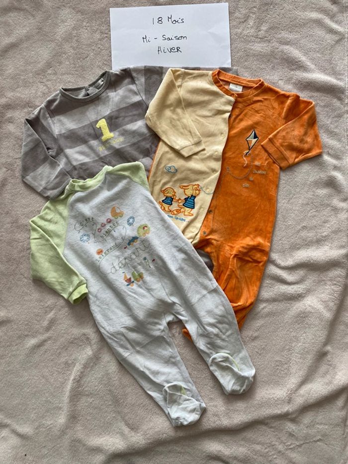 Lot 3 pyjamas chauds - Bout’chou et autre - 18 mois - TBE