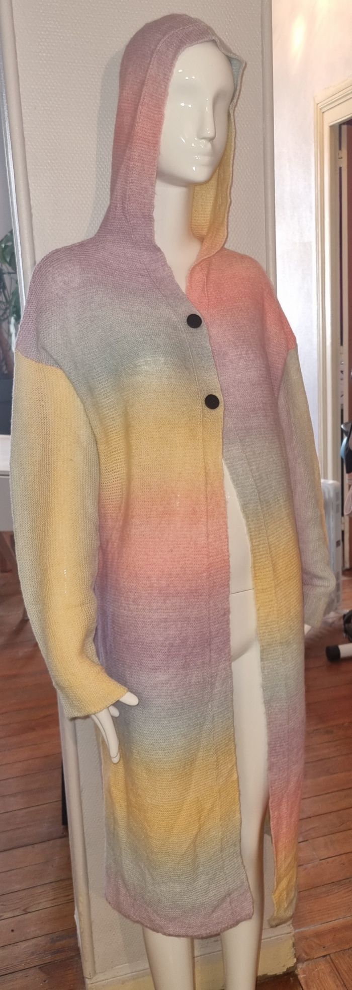 Gilet très long à capuche multicolore pastel 2XL neuf - photo numéro 3
