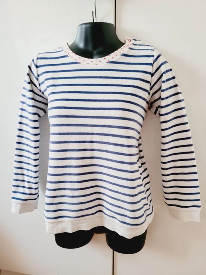 Haut pyjama marinière rayures bleu marine Petit bateau étoiles taille 12 ans 14 ans