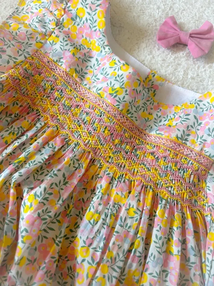 Blouse créatrice smockée et noeud liberty US 8 ans - photo numéro 7