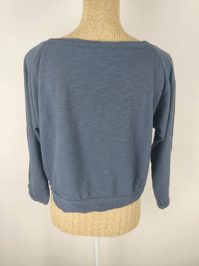 Tee-shirt crop manches 3/4 bleu gris taille 44 La Fée Maraboutée - photo numéro 2