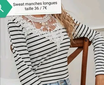 💖Sweat manches longues marin dentelle 36