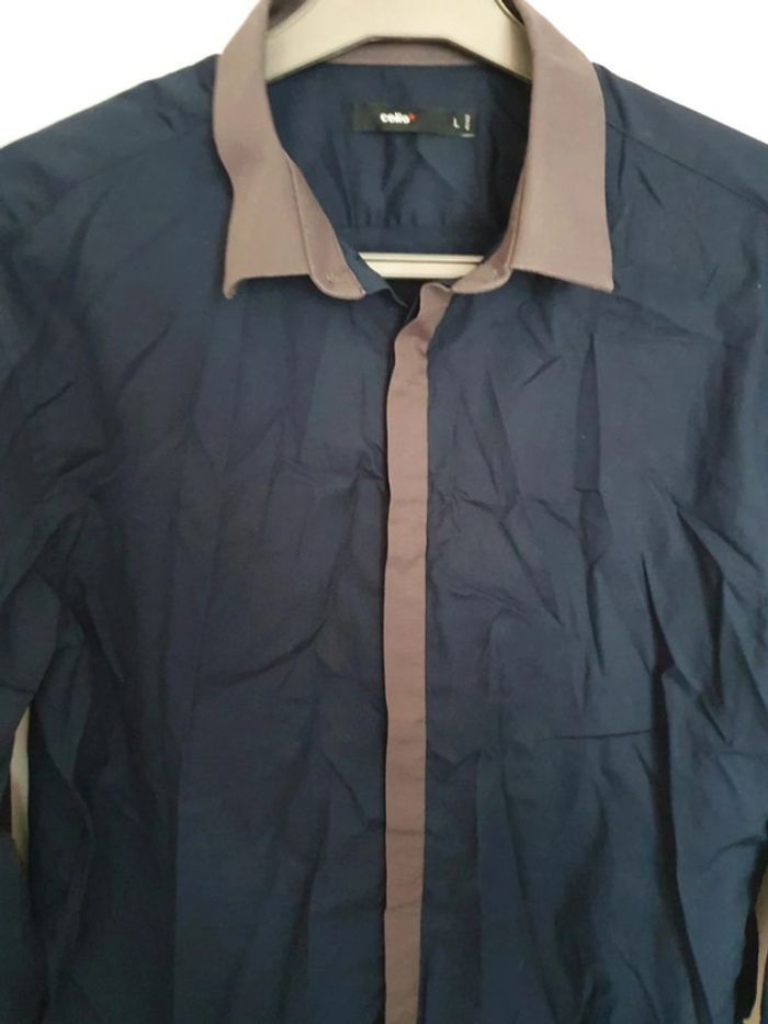 Chemise homme bleu marron celio taille L coton polyester - photo numéro 4
