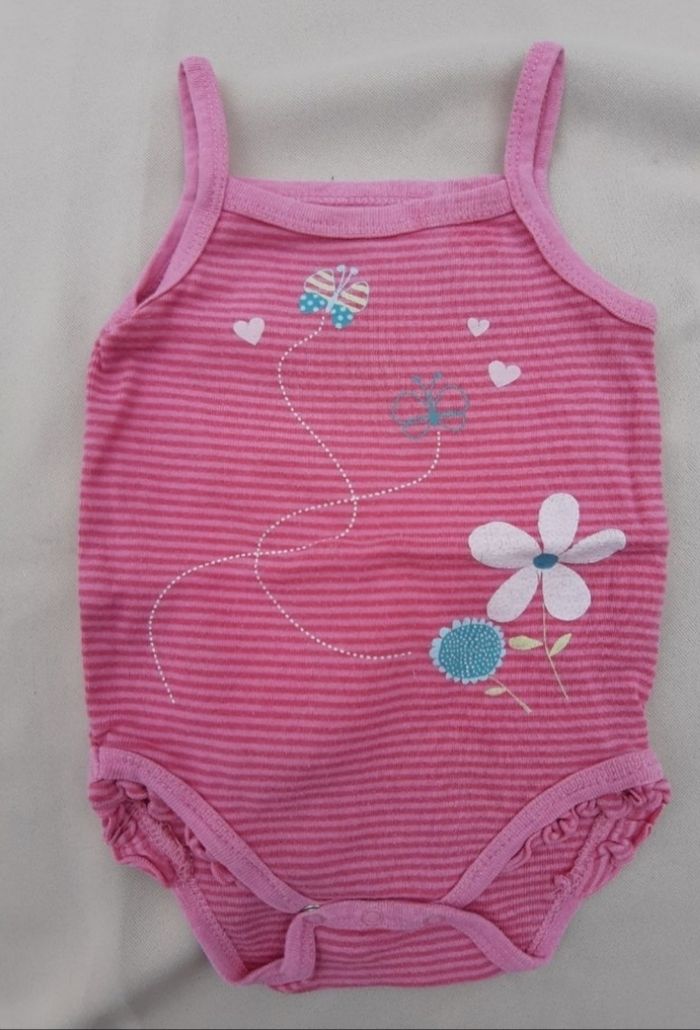 Lot de 3 bodies bretelles roses et blancs fille - Kitchoun - 6 mois - photo numéro 5