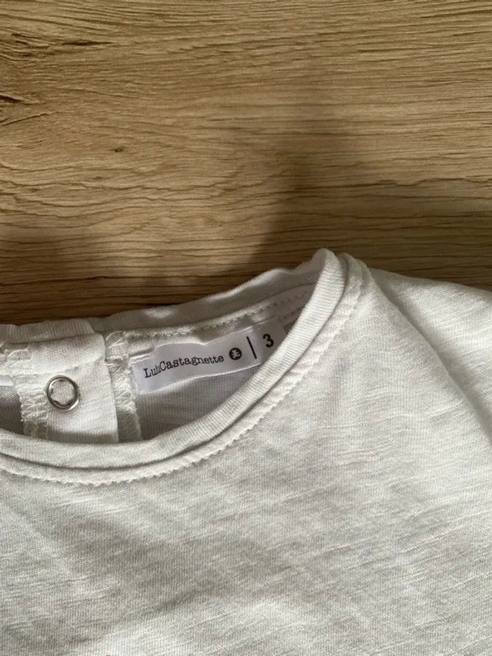 Tee-shirt blanc manche courte volant sequin fille 3 ans LuluCastagnette - photo numéro 3