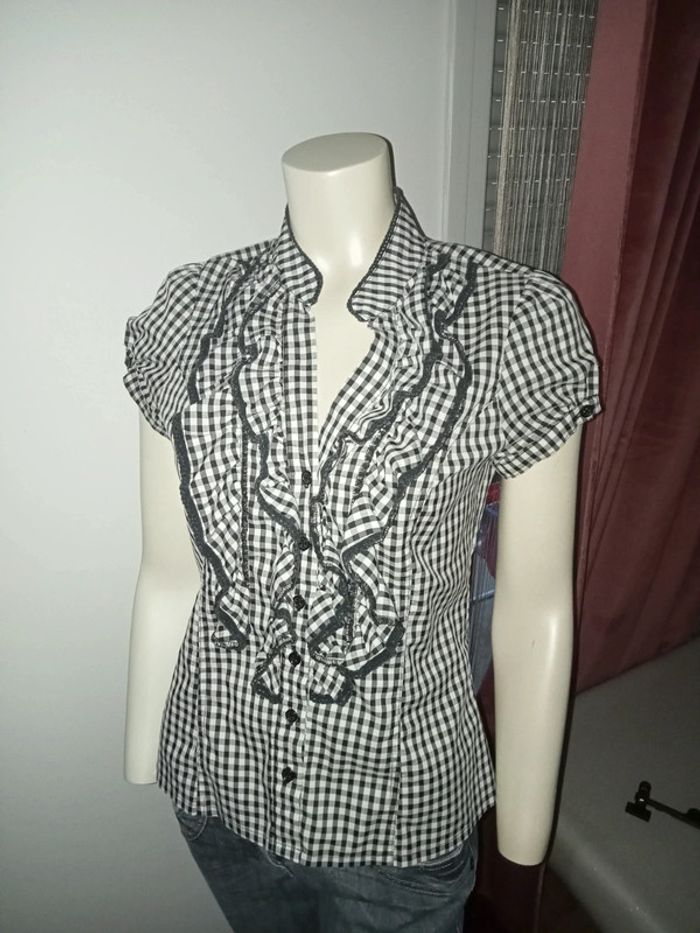 Chemise / top / blouse vichy et col jabot by Morgan taille 36 comme neuve