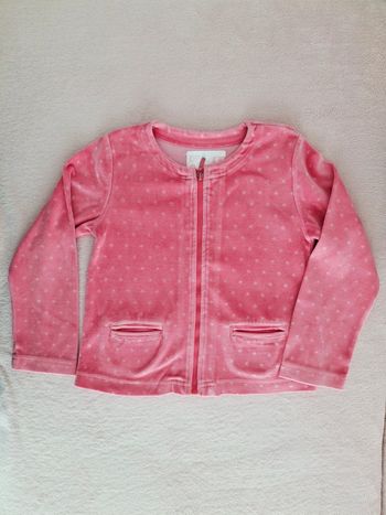 Gilet zippé DPAM 6 ans en velours rose à pois blanc