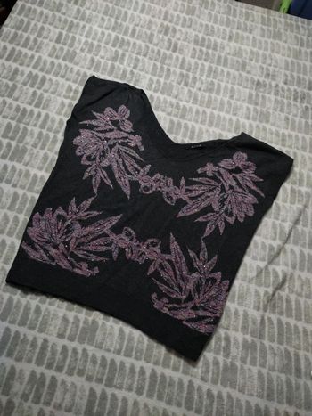 Haut top large décolleté en maille gris rose mauve strass Kookaï taille 38