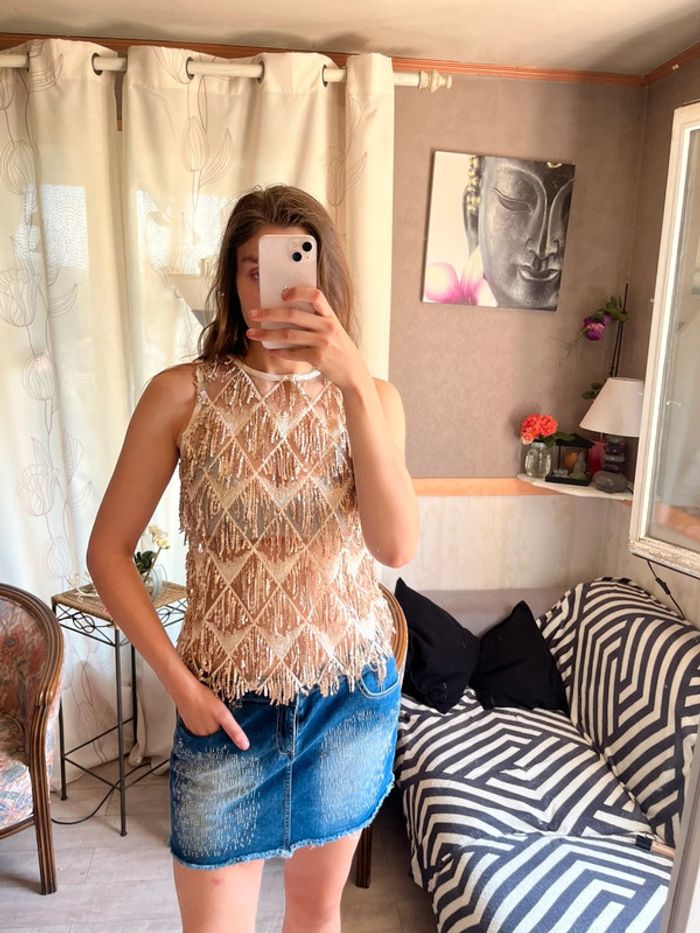 Tee-shirt sequins ibiza Summer vintage bohème champêtre