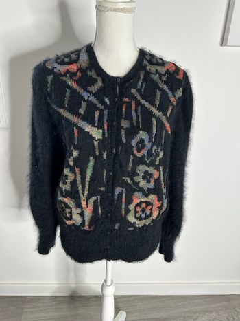 Cardigan noir et multicolore en angora Vintage T42 XL