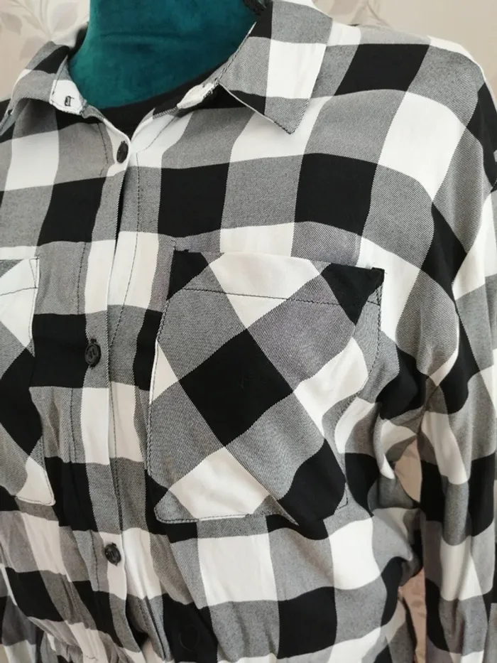Chemise courte blanche et noire à carreaux manches 3/4 / tally weijl / (XL) - photo numéro 5