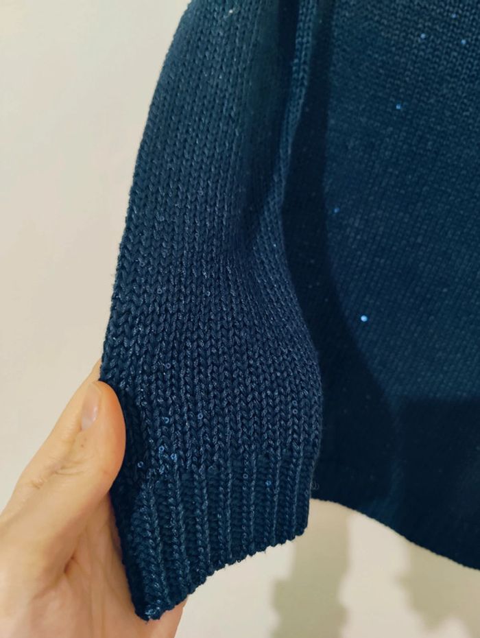 Pull en maille marine brillant S - photo numéro 4