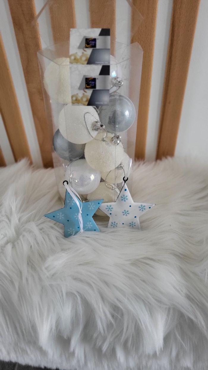 Boules de Noël feeric bleu blanc et gris