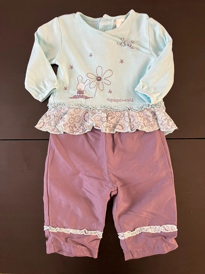 Ensemble violet et turquoise 6 mois