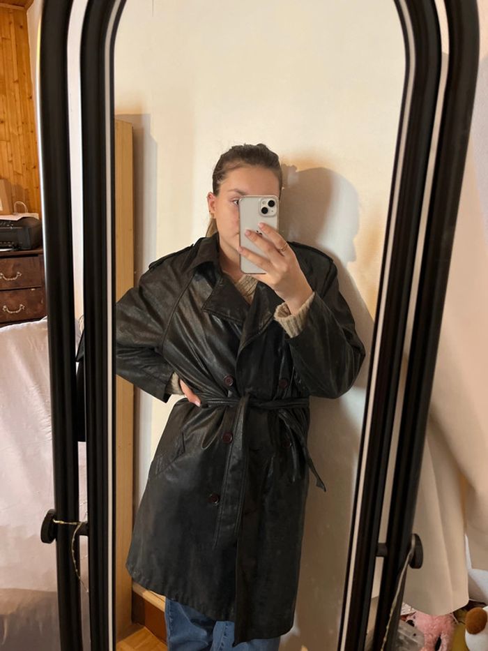 Manteau femme noir, pailleté, ceinture, bouton 2 poches TBE taille 40 Réflexe - photo numéro 5