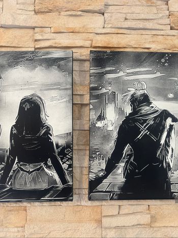 Lot de 2 tableaux Jinx et Ekko scène mythique Arcane en toile 30x40cm
