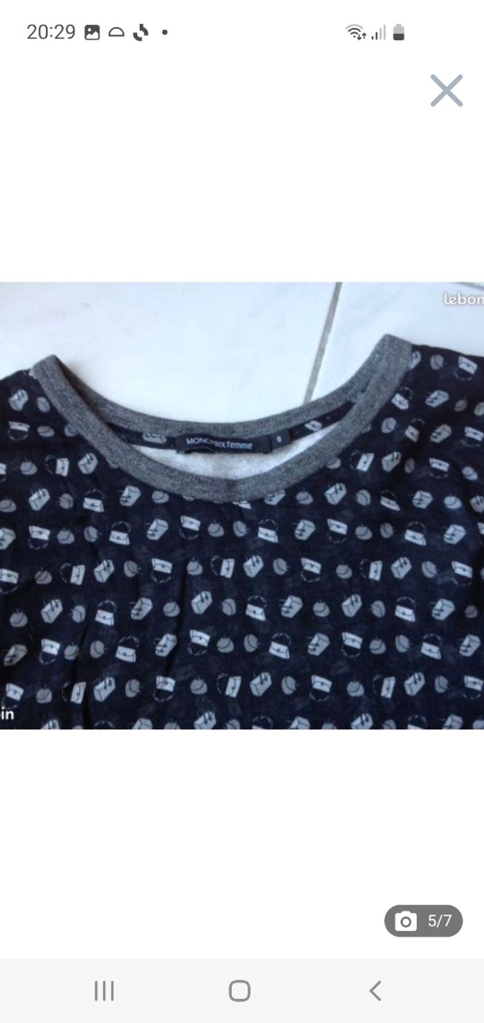 Sweat-shirt gris/noir taille 0 (34-XS) Monoprix - photo numéro 6