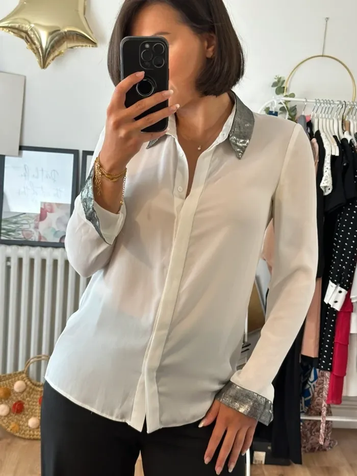 Chemisier Claudie Pierlot blanc et argenté taille 36 - photo numéro 2
