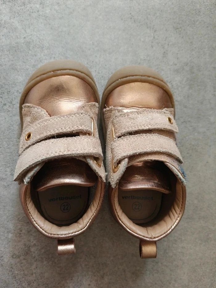 Baskets bottines en cuir à scratch dorées vertbaudet taille 22
