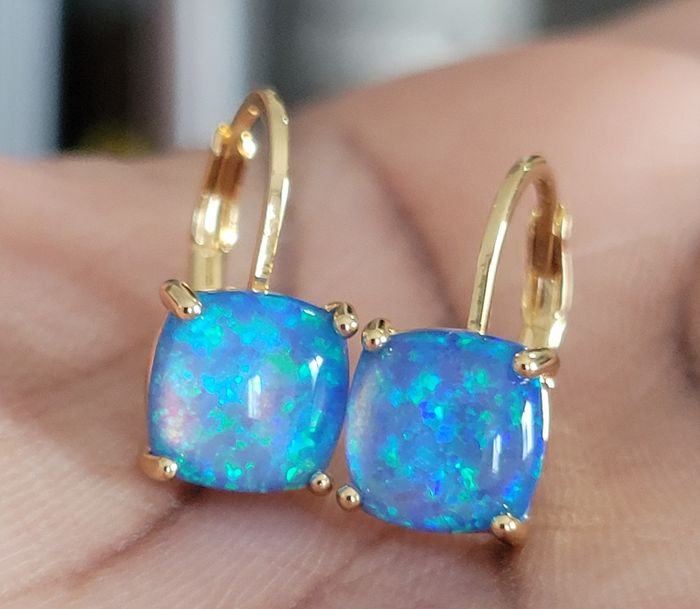 Boucle d'oreilles en pierre opale pailleté bleue - photo numéro 5