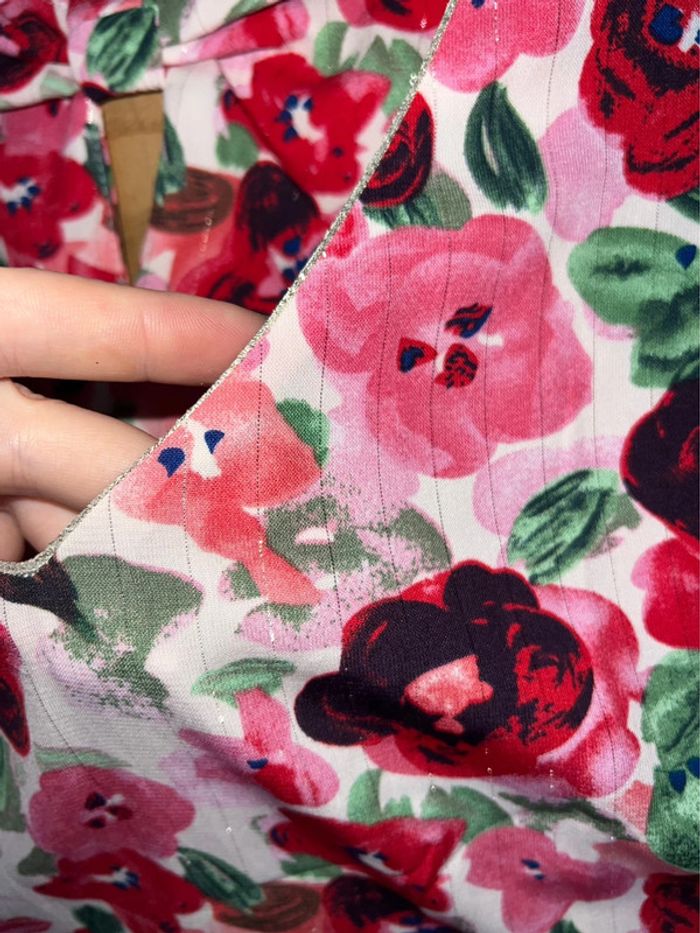 Blouse été S/M S M 36 38 à fleurs rose et rouge doré été dos découvert tunique fluide by one - photo numéro 5