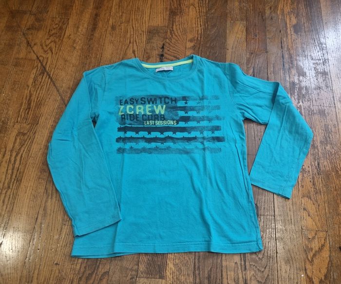T-shirt manche longue garçon bleu turquoise Gemo taille 12 ans