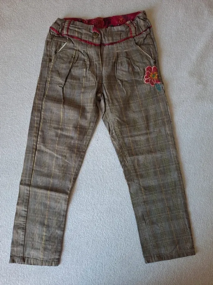 Pantalon carreaux gris beige lcdp taille 4 ans - photo numéro 2