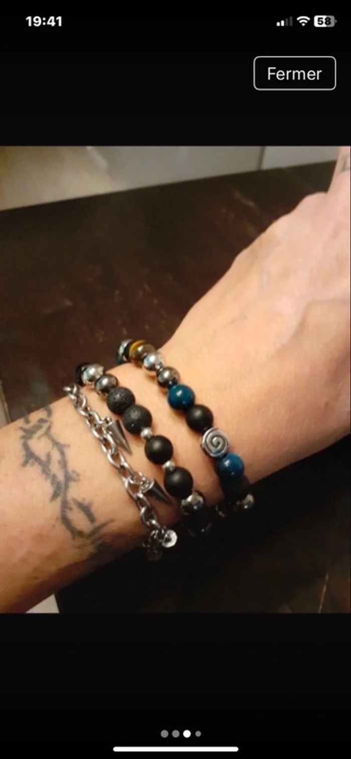 Bracelet œil de tigre marron et bleu - photo numéro 4