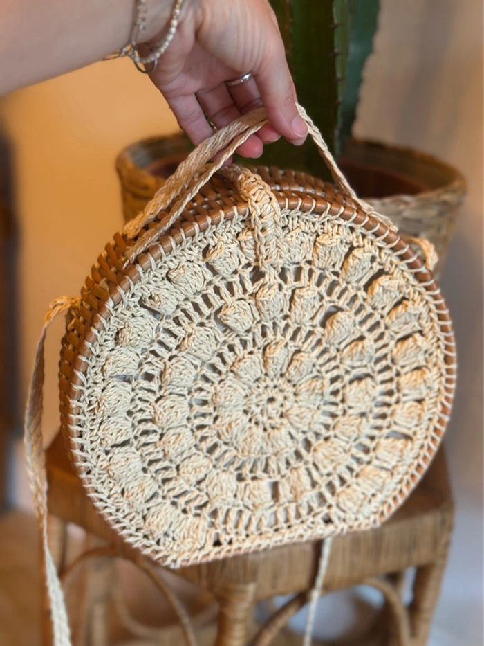 Sac bandoulière rond macramé fait main - photo numéro 4