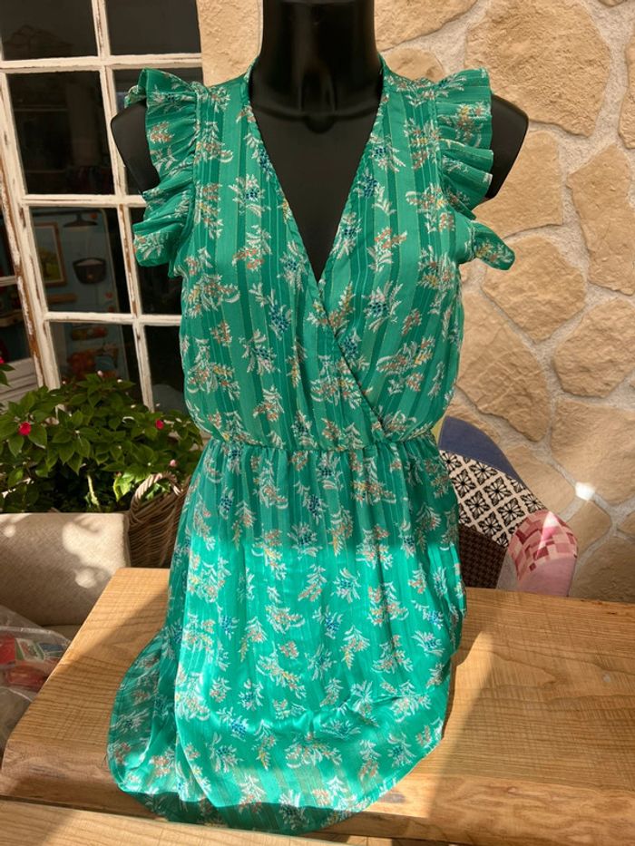 Robe femme rue des abesses taille 1 S :6 38 verte à fleurs en voilage - photo numéro 8
