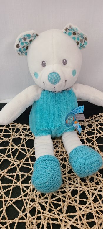 Nicotoy collection Little Hug doudou ours bleu gris oiseau