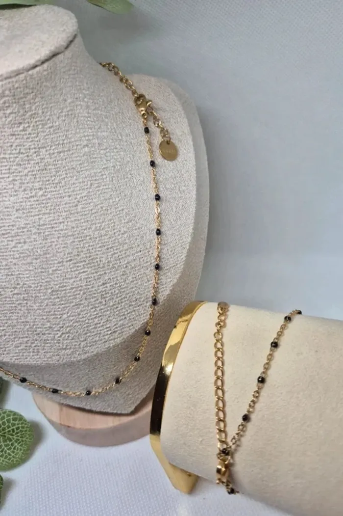 Parure lot de 2 bijoux en acier inoxydable 
Collier ras du cou + bracelet - photo numéro 3