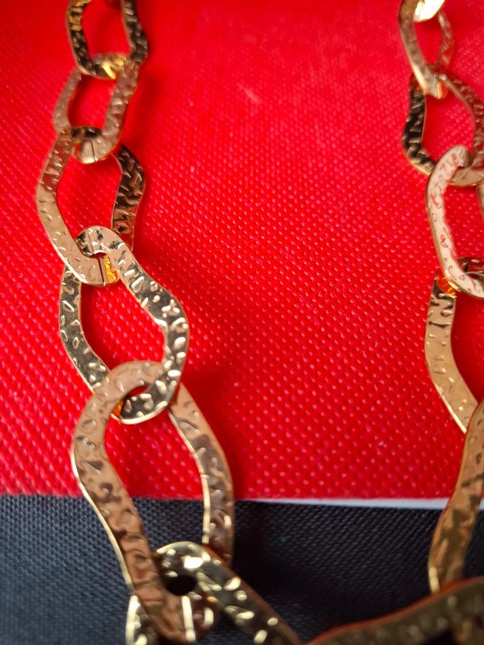 Collier sautoir neuf avec etiquette martelé acier inoxydable 101 cms de longueur réglable - photo numéro 3