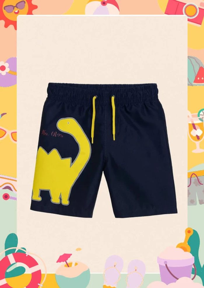 Short de bain / Maillot de bain bleu marine motif dinosaure jaune Taille 18/ 24 mois - photo numéro 2