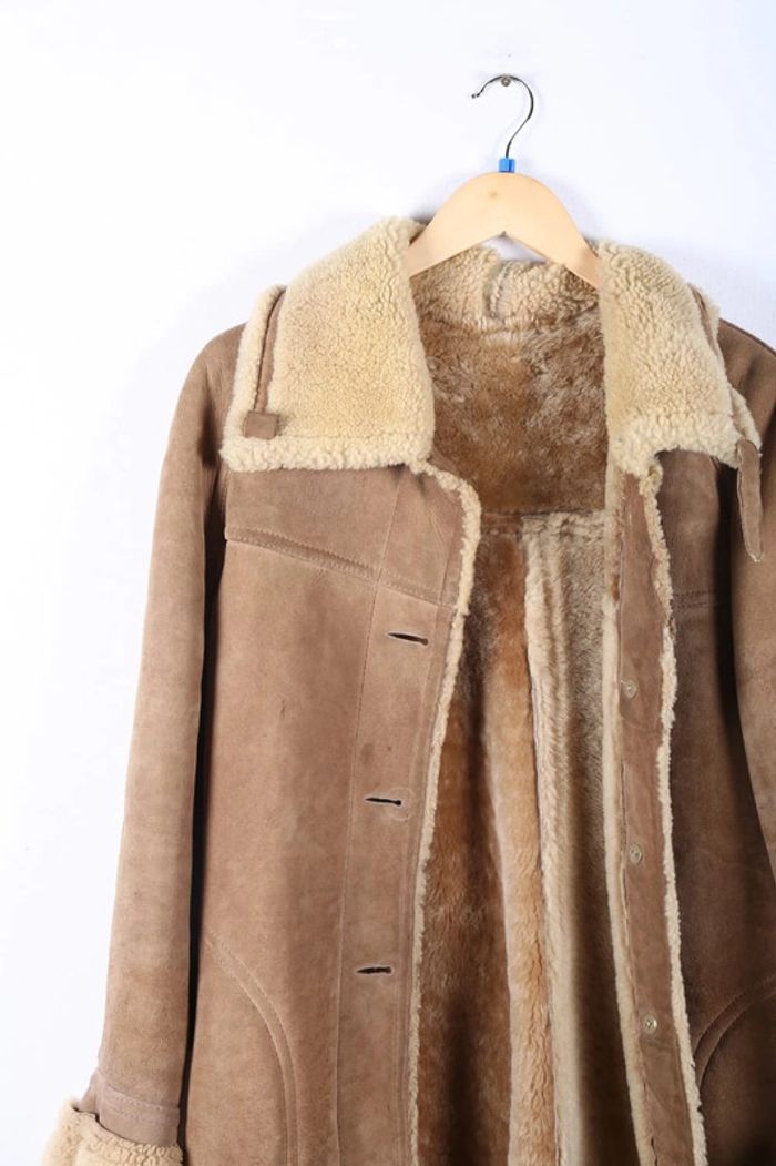 Peau lainée vintage 70's en mouton retourné shearling, cuir, daim, laine (#240707)