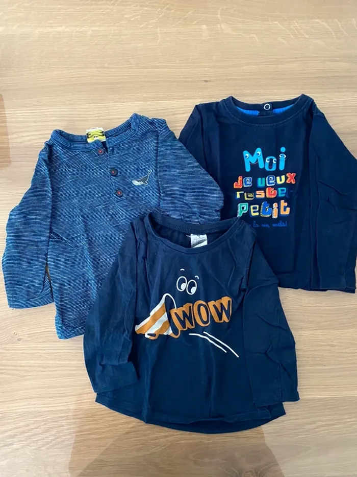 Lot 3 t-shirts manches longues 18 mois